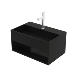 SOLID SURFACE WASTAFEL MET ONZICHTBARE AFVOER EN UITSPARING (50X32,4X25CM) - MAT ZWART